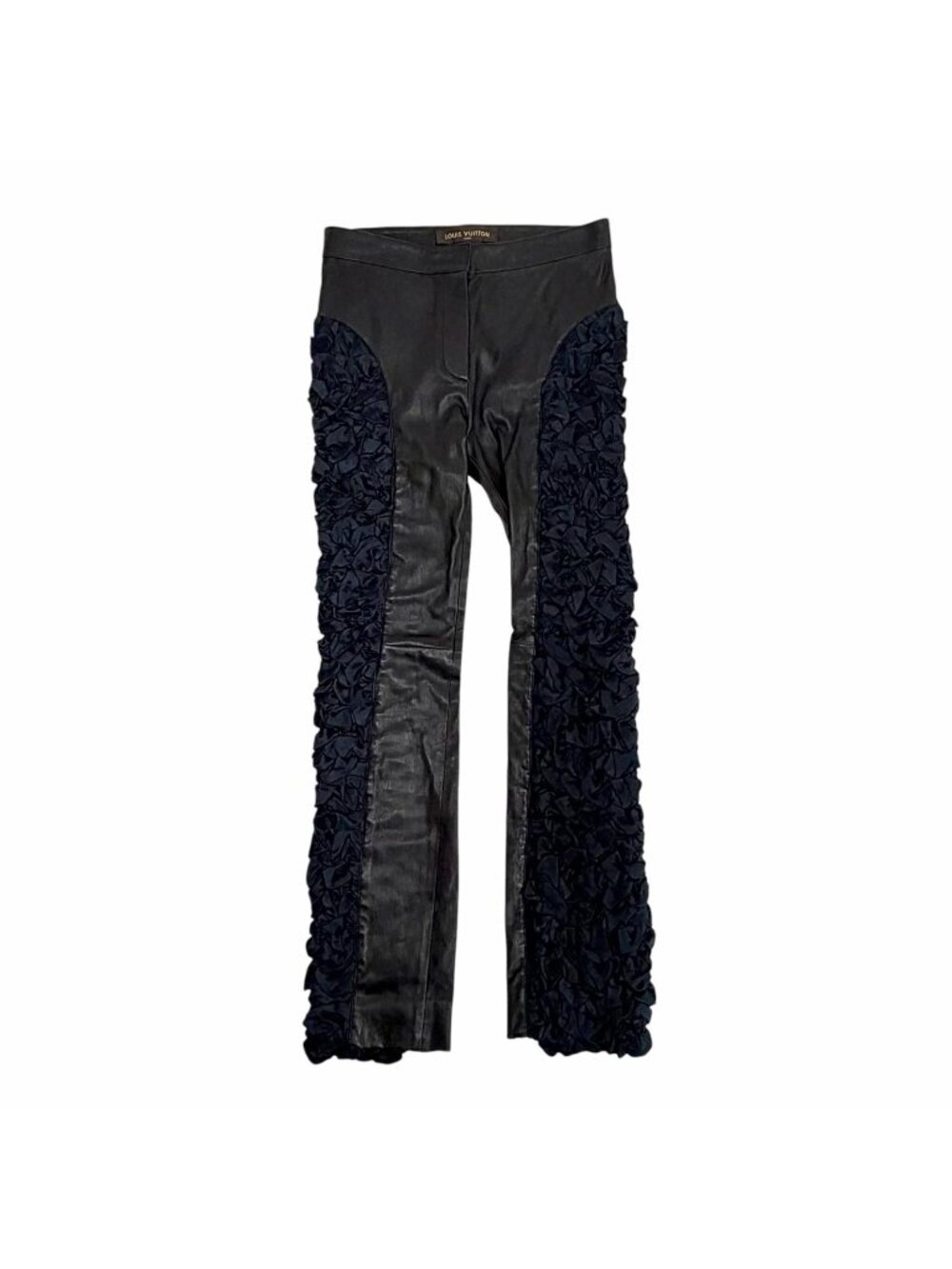 Louis Vuitton LV Zip Lambskin Side Gathered Long Pants Black 36